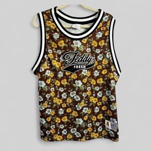 Teddy Fresh floral print brown sports jersey boxy bear funky size XL y2k vibes